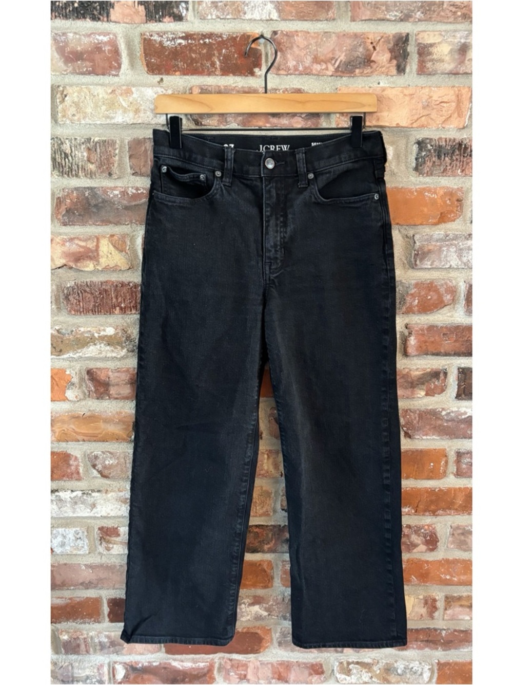 J. Crew Black Slim Wide Leg Jean High Rise Semi Stretch, 27